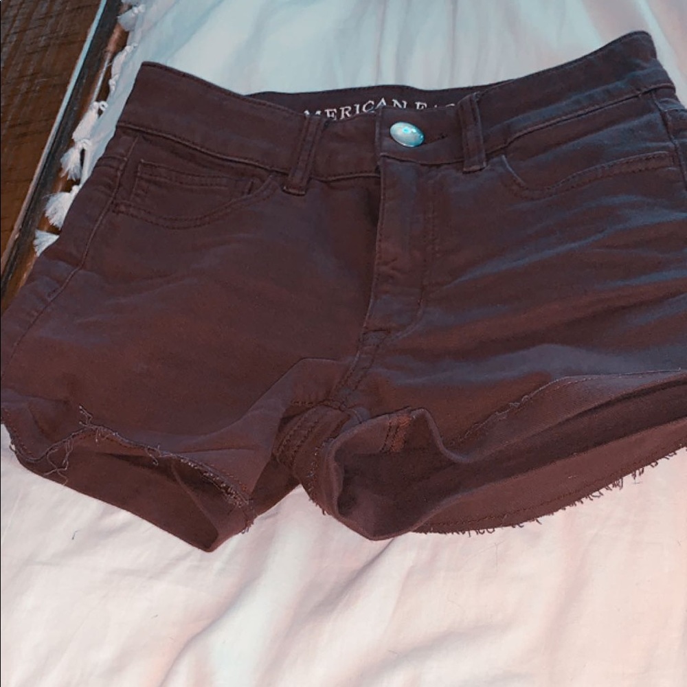 stretchy maroon jean shorts from American Eagle